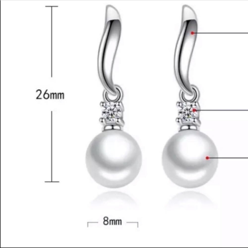 Sterling Silver 925 CZ Pearl Stud Earrings - Picture 2 of 4